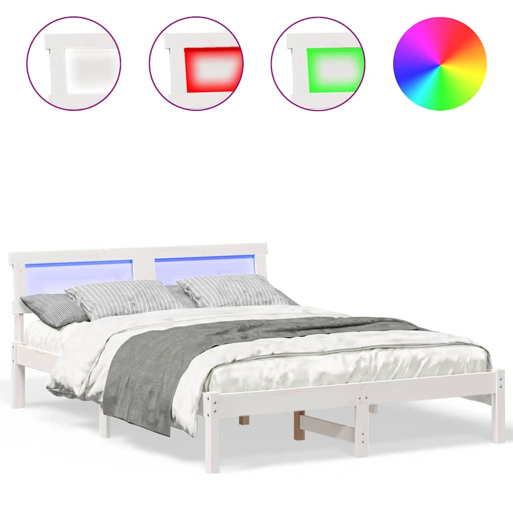 vidaXL Cadru de pat Alb 135 x 190 cm Lemn de brad solid