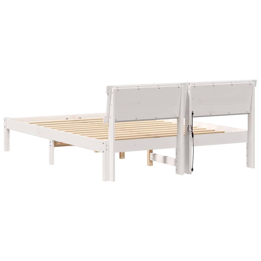 vidaXL Cadru de pat Alb 135 x 190 cm Lemn de brad solid