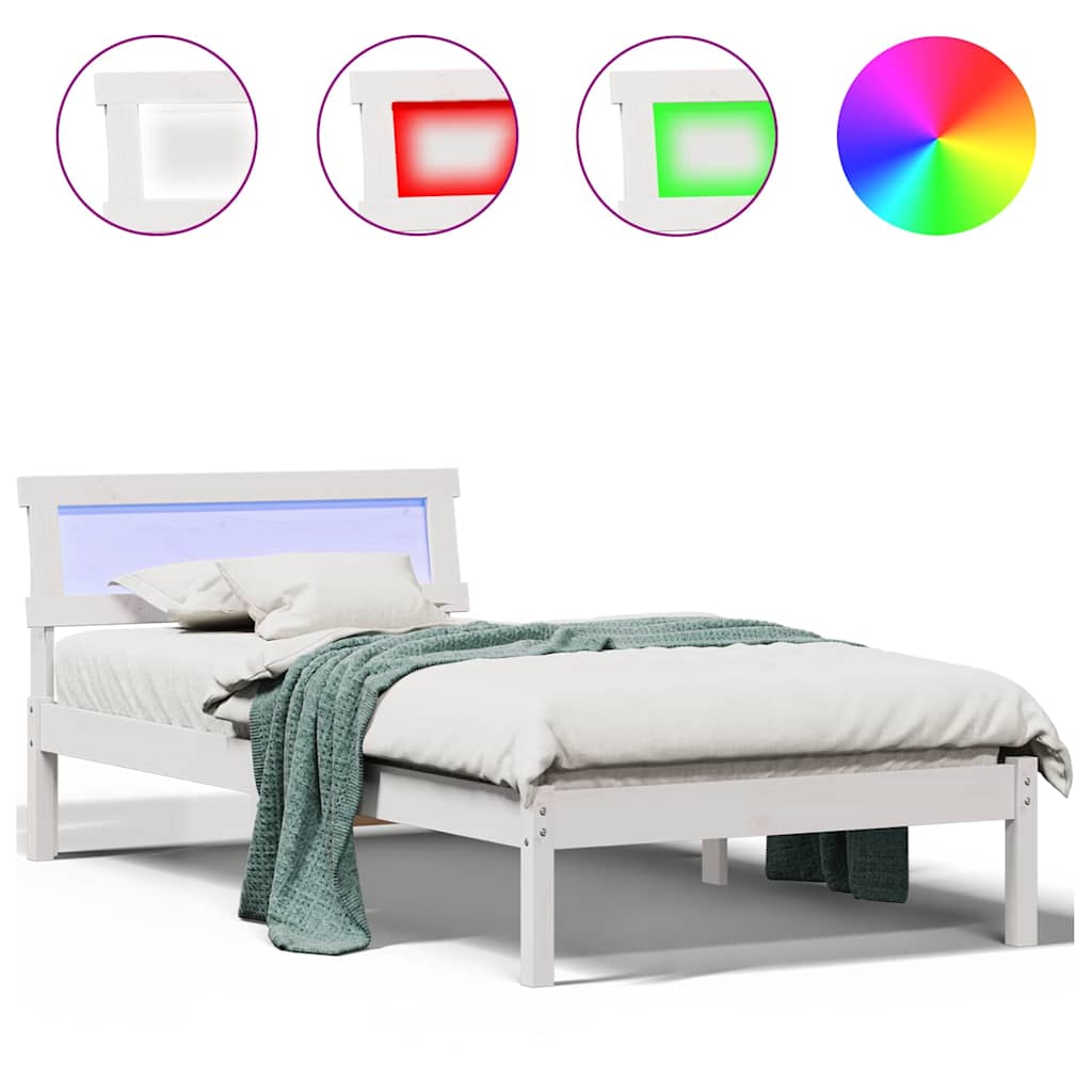 vidaXL Cadru de pat cu headboard Alb 80 x 200 cm Lemn masiv de pin
