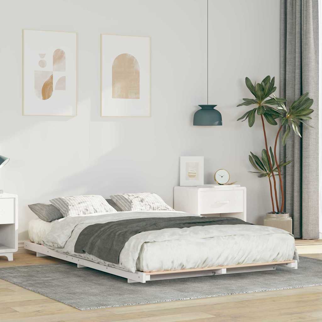 vidaXL Cadru de pat de podea Alb 140 x 190 cm Lemn masiv de pin vidaXL Cadru de pat de podea Alb 140 x 190 cm Lemn masiv de pin