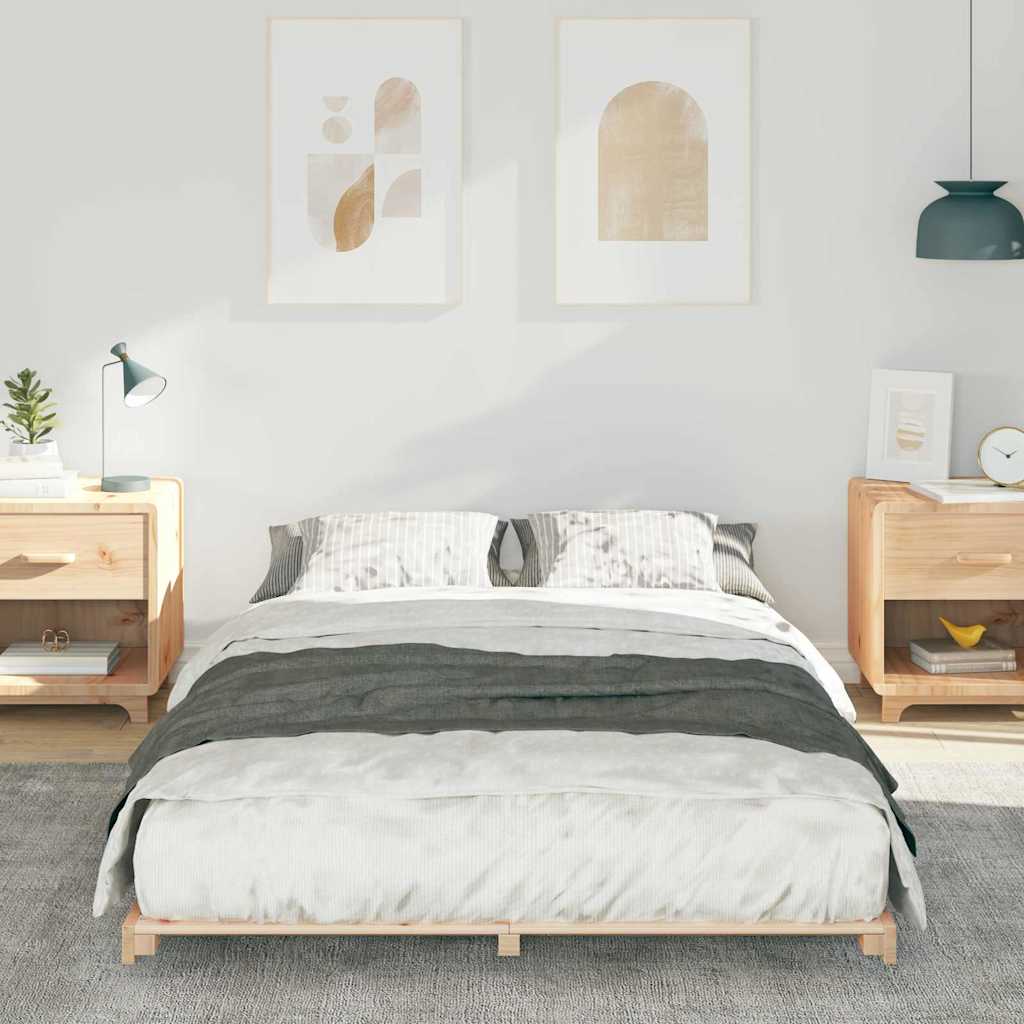 vidaXL Cadru de pat de podea Maro 135 x 190 cm Lemn masiv de pin vidaXL Cadru de pat de podea Maro 135 x 190 cm Lemn masiv de pin