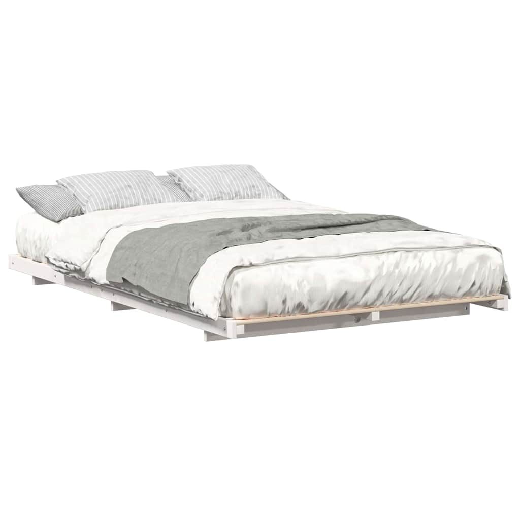 vidaXL Cadru de pat de podea Alb 135 x 190 cm Lemn masiv de pin vidaXL Cadru de pat de podea Alb 135 x 190 cm Lemn masiv de pin