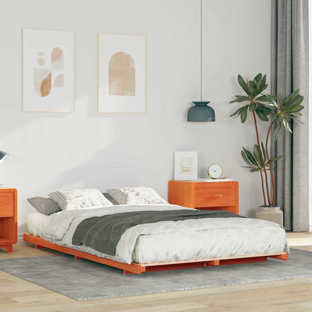 vidaXL Cadru de pat de podea Maro ceruit 120 x190 cm Lemn masiv de pin vidaXL Cadru de pat de podea Maro ceruit 120 x190 cm Lemn masiv de pin