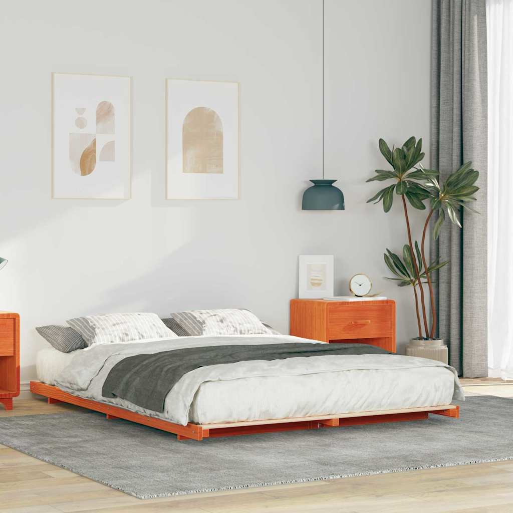 vidaXL Cadru de pat de podea Maro ceruit 140 x 210 cm vidaXL Cadru de pat de podea Maro ceruit 140 x 210 cm