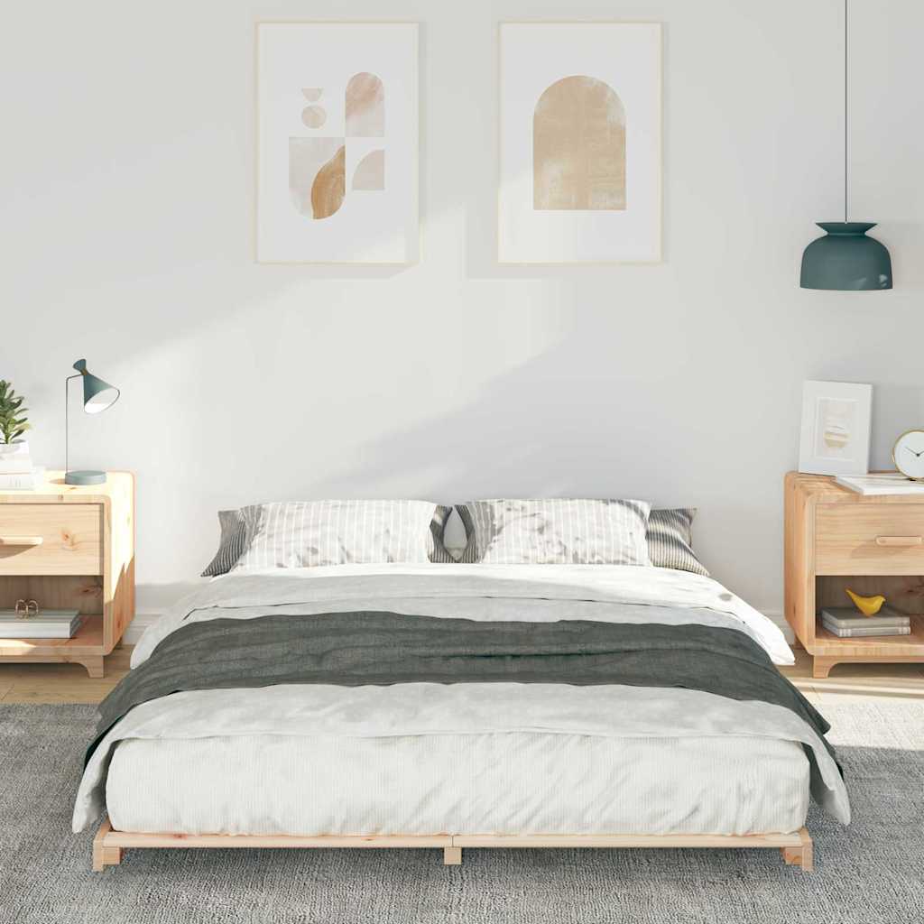 vidaXL Cadru de pat de podea Maro 140 x 220 cm Lemn masiv de pin vidaXL Cadru de pat de podea Maro 140 x 220 cm Lemn masiv de pin