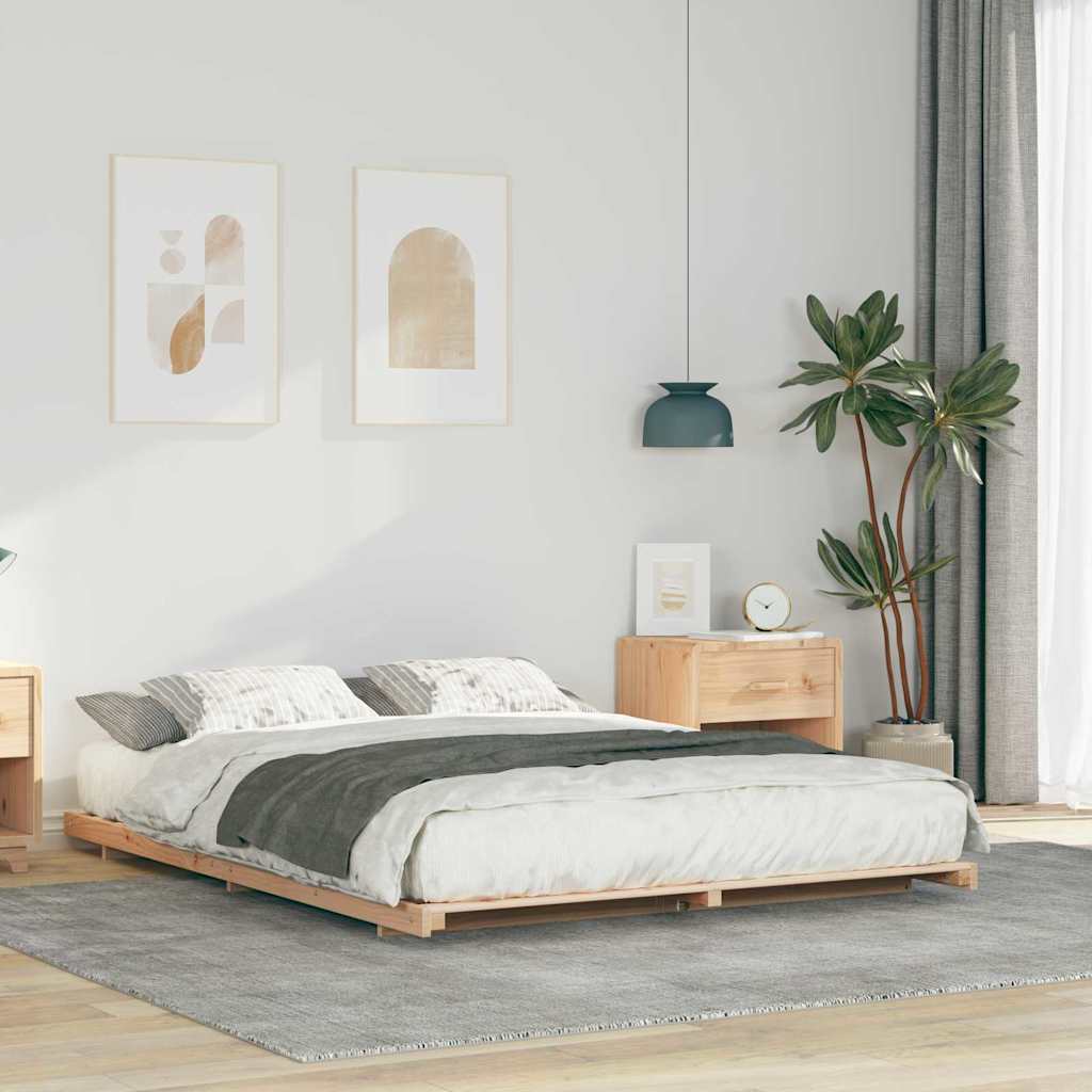 vidaXL Cadru de pat de podea Maro 140 x 220 cm Lemn masiv de pin vidaXL Cadru de pat de podea Maro 140 x 220 cm Lemn masiv de pin
