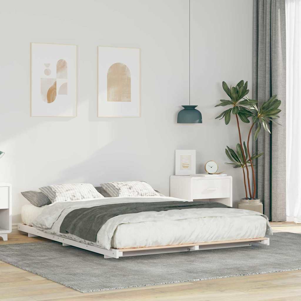vidaXL Cadru de pat de podea Alb 140 x 220 cm Lemn masiv de pin vidaXL Cadru de pat de podea Alb 140 x 220 cm Lemn masiv de pin