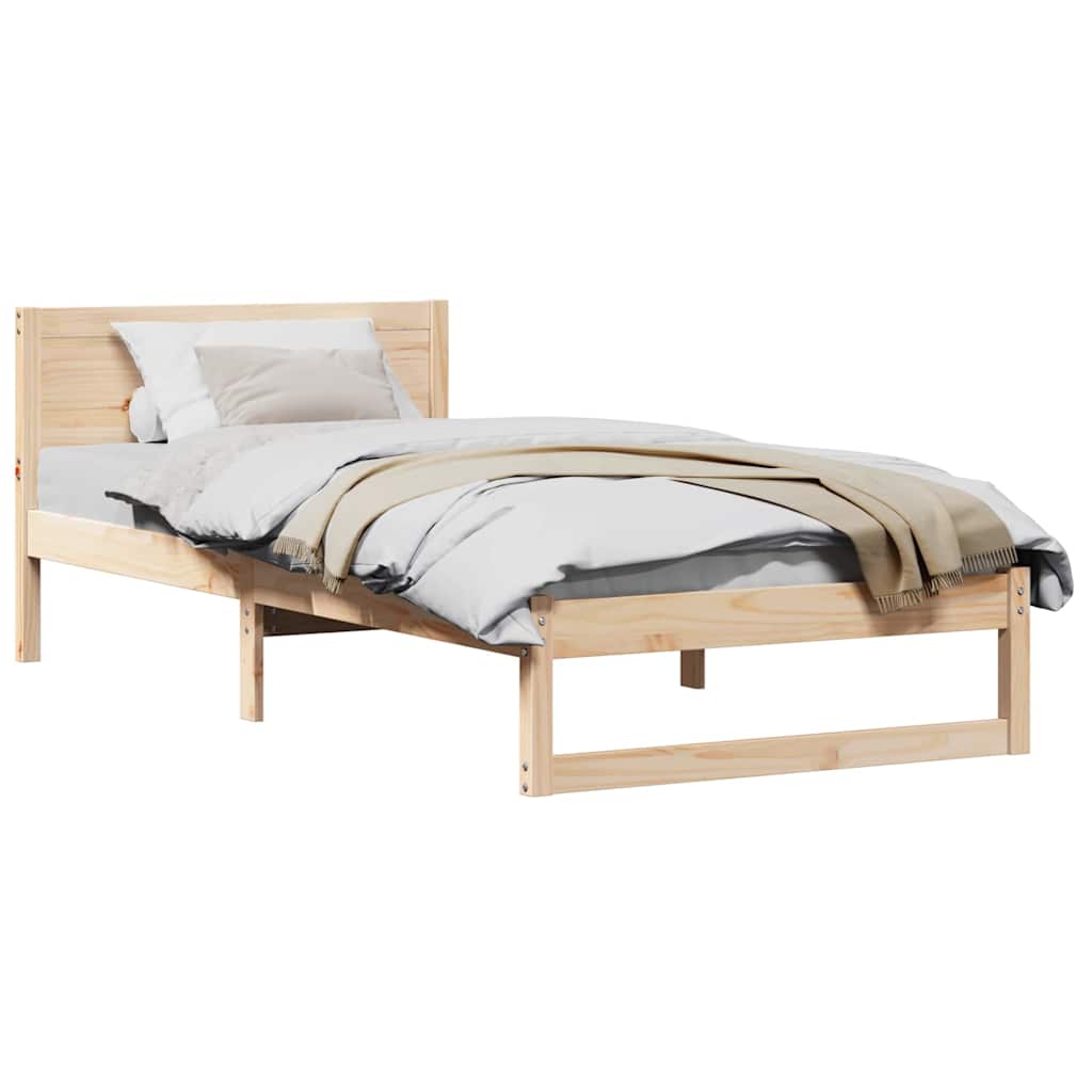 vidaXL Cadru de pat cu headboard Maro 90 x 200 cm Lemn masiv de pin