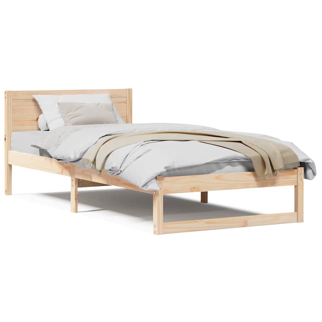 vidaXL Cadru de pat cu headboard Maro 90 x 200 cm Lemn masiv de pin