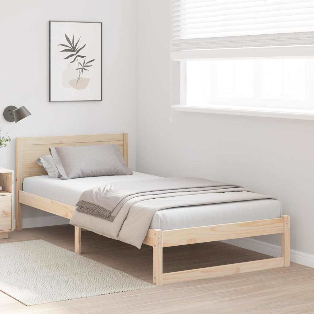 vidaXL Cadru de pat cu headboard Maro 90 x 200 cm Lemn masiv de pin