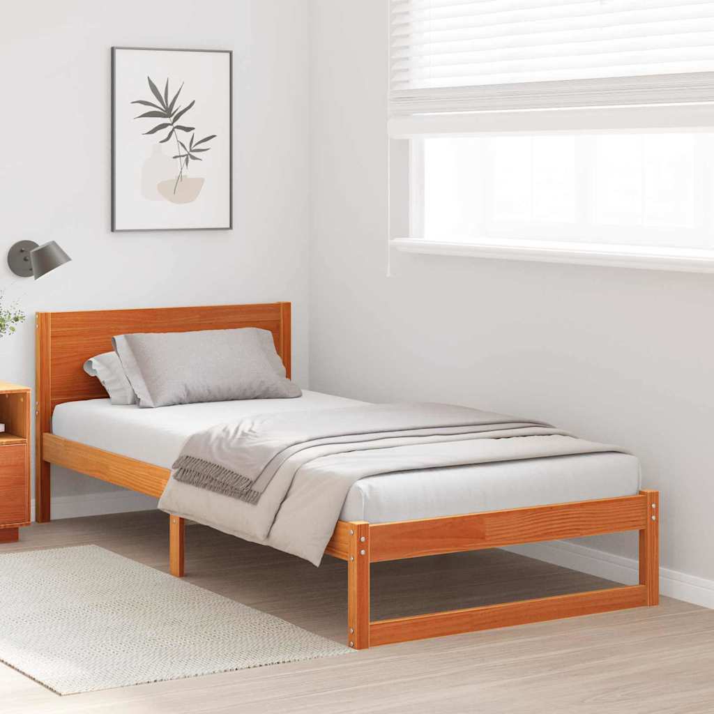 vidaXL Cadru de pat cu headboard Maro 75 x 190 cm Lemn masiv de pin
