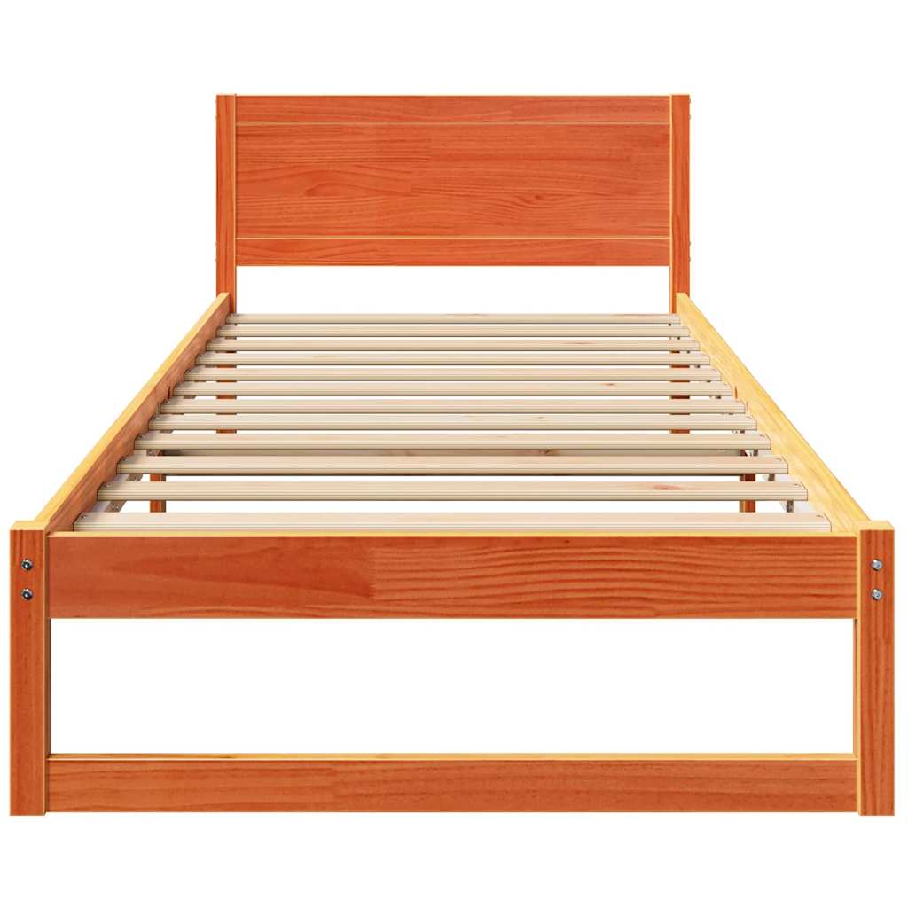 vidaXL Cadru de pat cu headboard Maro 75 x 190 cm Lemn masiv de pin