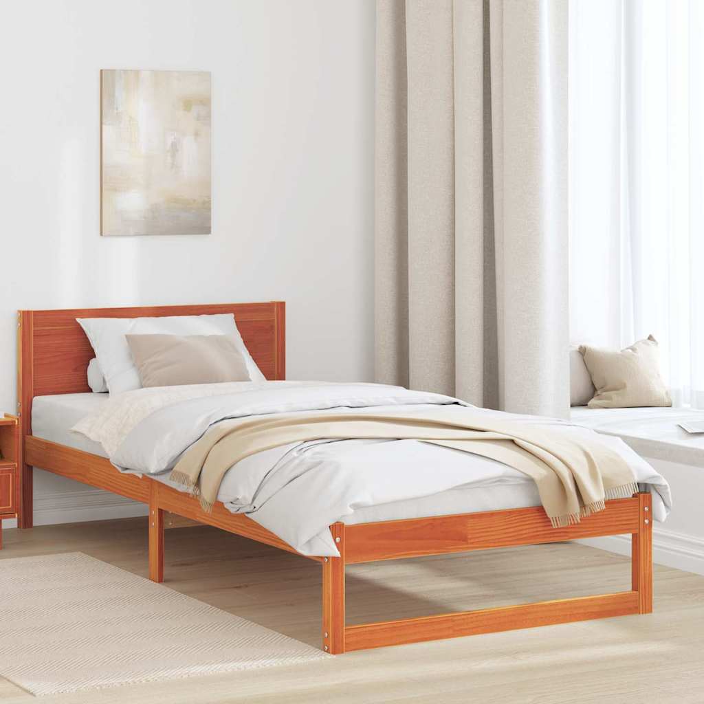vidaXL Cadru de pat cu headboard Maro 75 x 190 cm Lemn masiv de pin