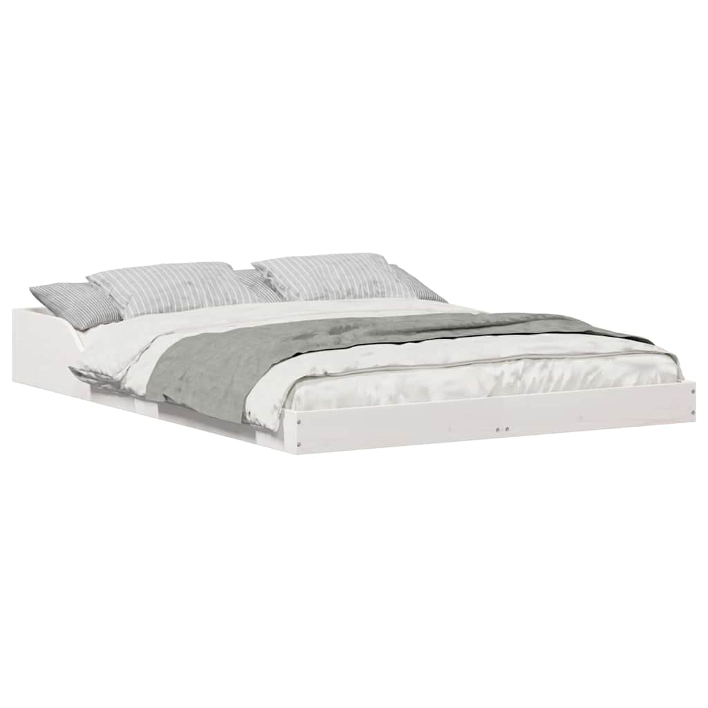 vidaXL Cadru de pat Alb 135 x 190 cm Lemn de pin masiv