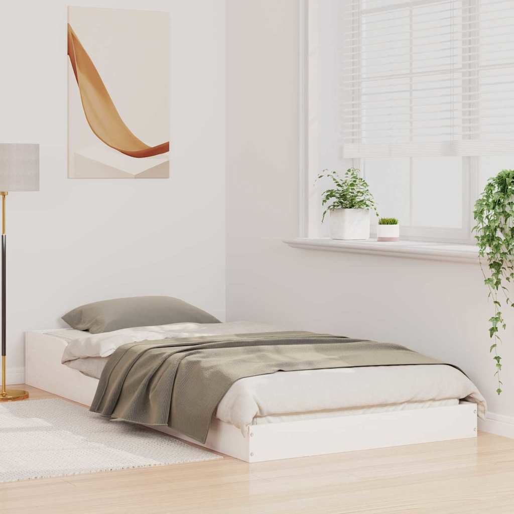 vidaXL Cadru de pat Alb 100 x 210 cm Lemn masiv de pin
