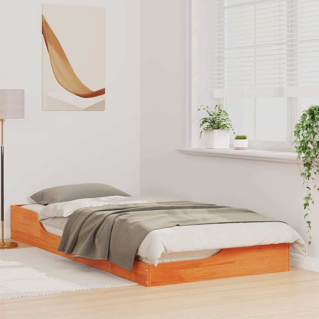 vidaXL Cadru de pat de podea Maro ceruit 90 x 200 cm Lemn masiv de pin vidaXL Cadru de pat de podea Maro ceruit 90 x 200 cm Lemn masiv de pin