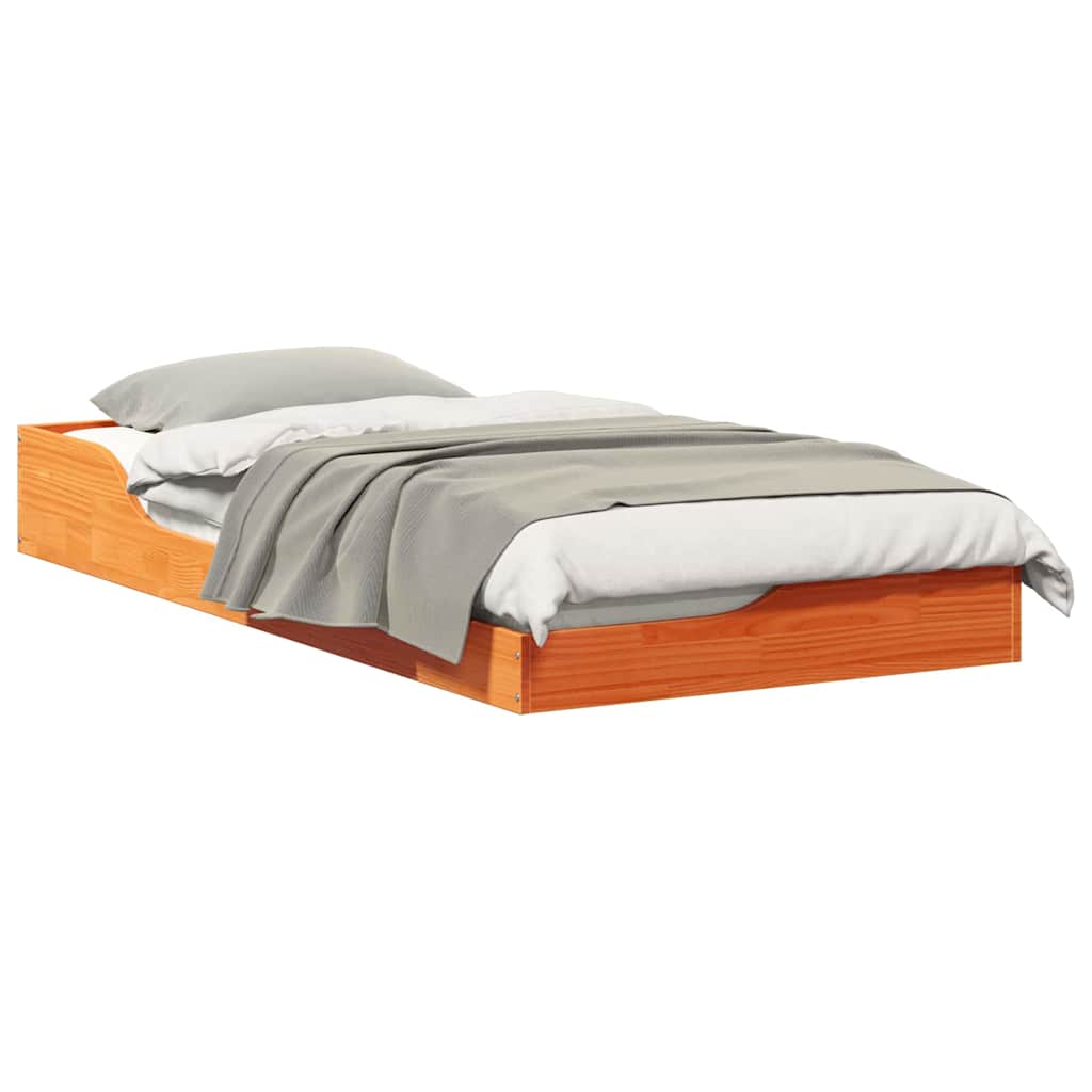 vidaXL Cadru de pat de podea Maro ceruit 90 x 190 cm Lemn masiv de pin vidaXL Cadru de pat de podea Maro ceruit 90 x 190 cm Lemn masiv de pin
