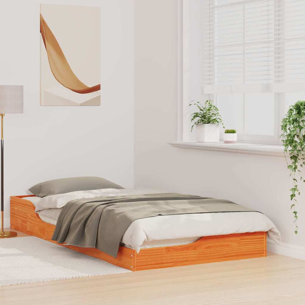 vidaXL Cadru de pat de podea Maro ceruit 90 x 190 cm Lemn masiv de pin vidaXL Cadru de pat de podea Maro ceruit 90 x 190 cm Lemn masiv de pin