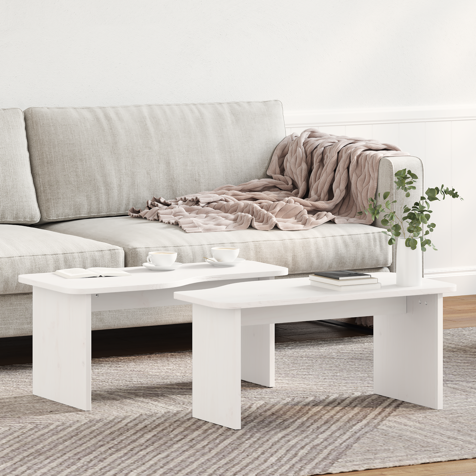 vidaXL Masă de cafea 2 pcs Alb 100 x 69 x 35.5 cm Lemn de brad solid