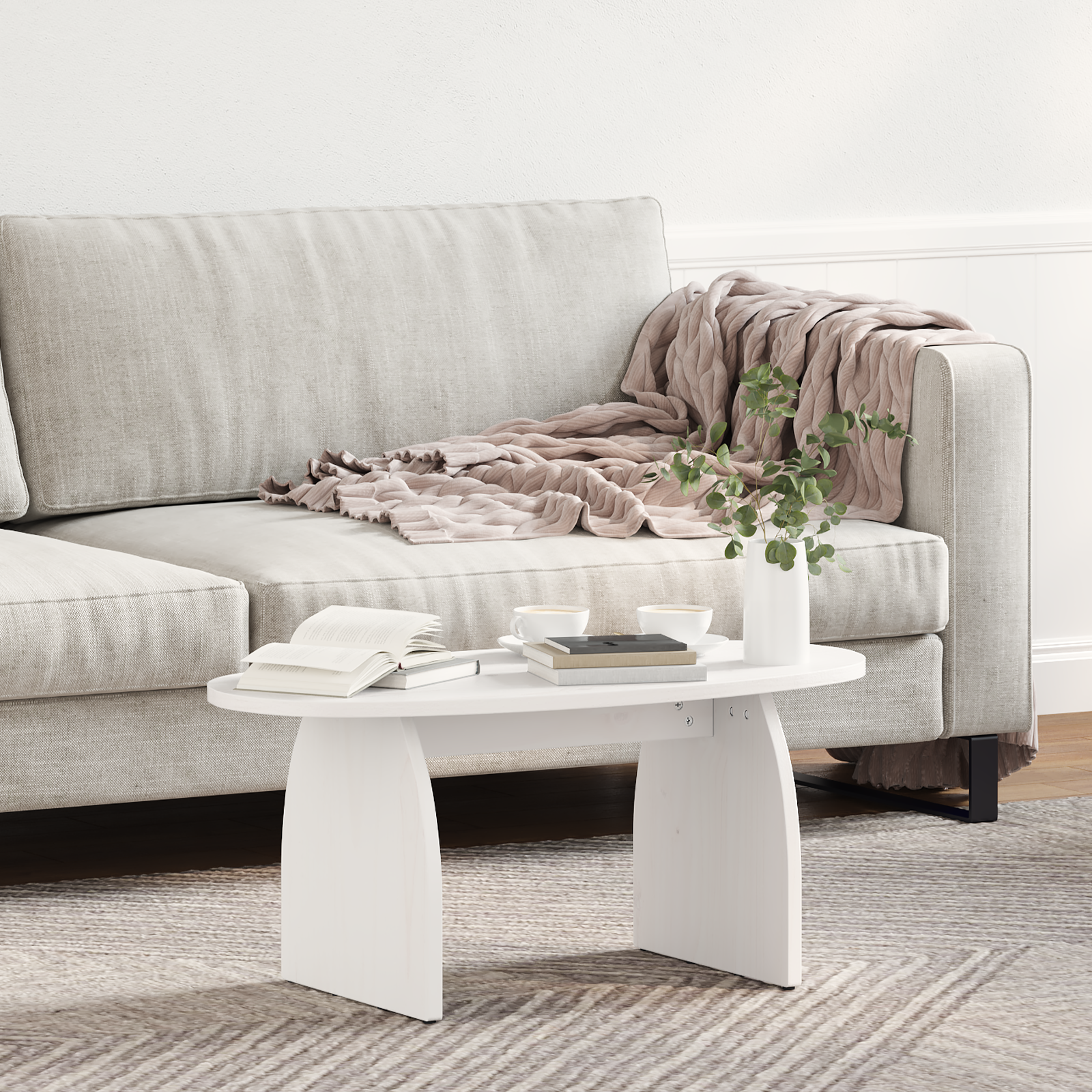 vidaXL Masă de cafea Alb 80 x 40 x 35 cm Lemn de brad solid