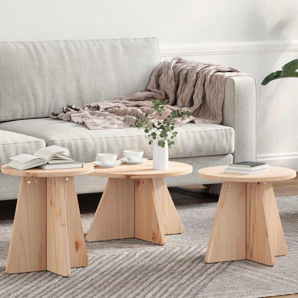vidaXL Masă de cafea 3 pcs Natural 49 x 49 x 30 cm Lemn de brad solid vidaXL Masă de cafea 3 pcs Natural 49 x 49 x 30 cm Lemn de brad solid