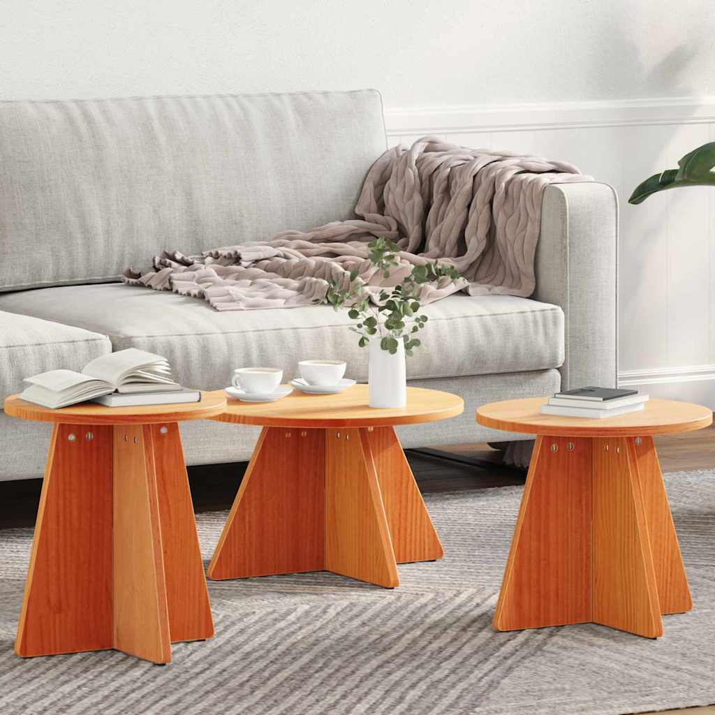 vidaXL Masă de cafea 3 pcs Maroniu cerat 49 x 49 x 30 cm vidaXL Masă de cafea 3 pcs Maroniu cerat 49 x 49 x 30 cm