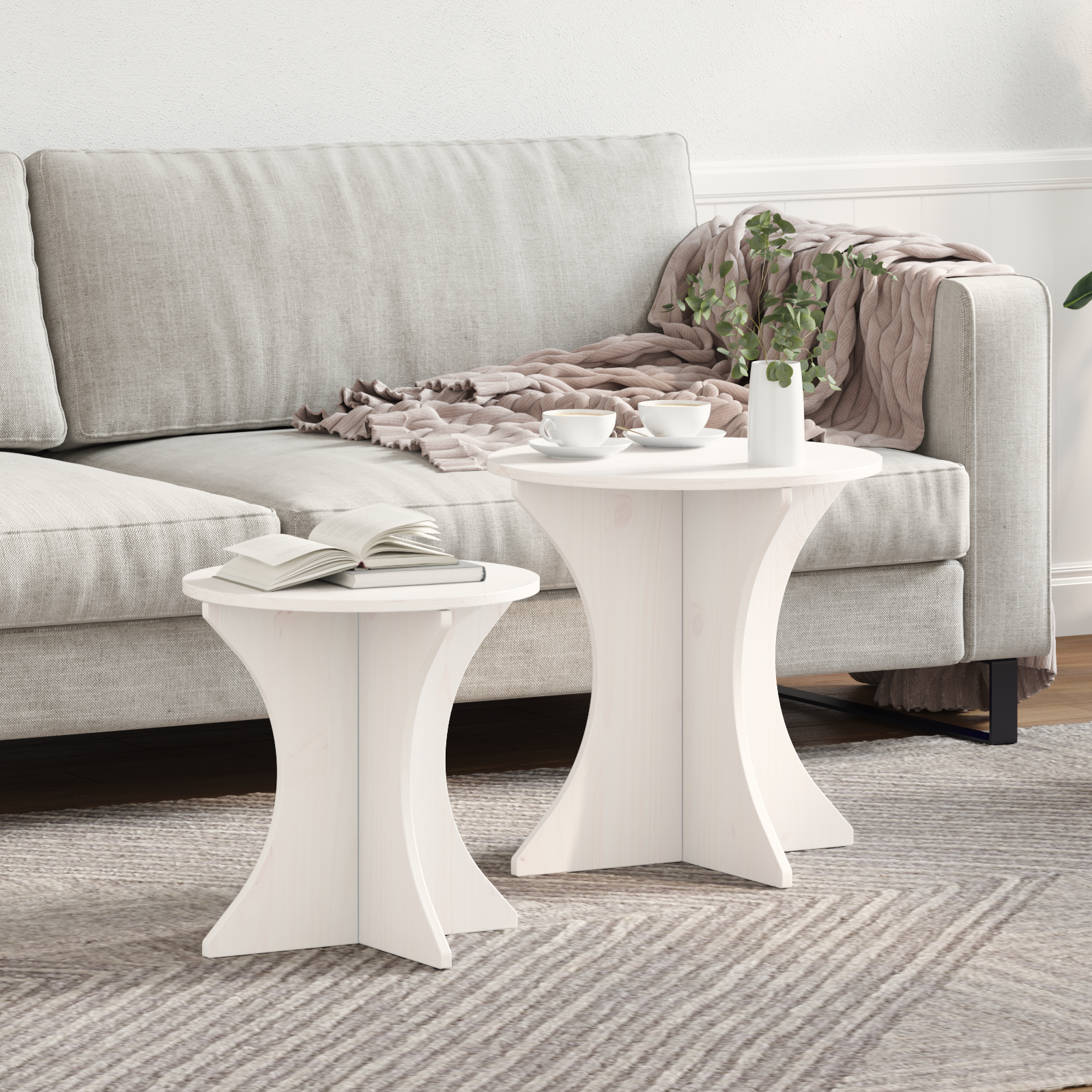 vidaXL Set de măsuțe de cafea 2 pcs Alb 46 x 46 x 47 cm