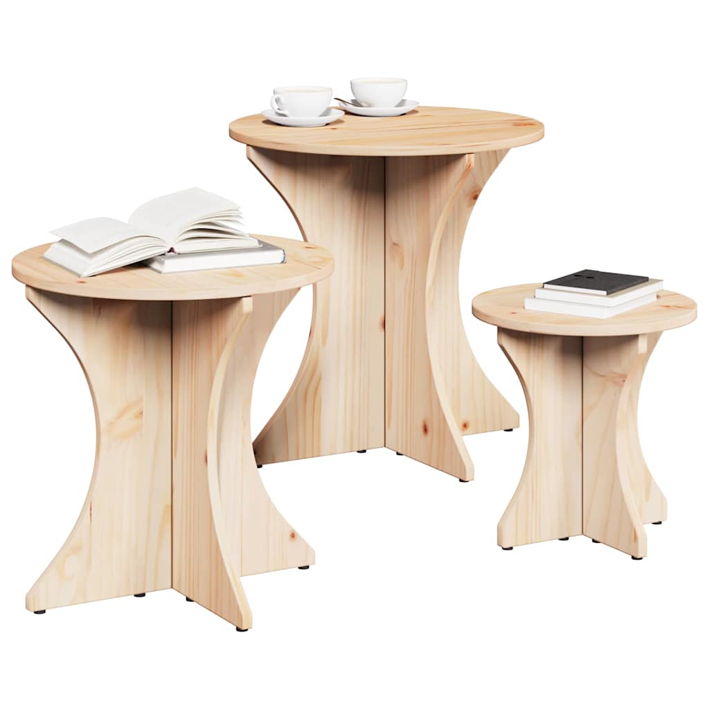 vidaXL Masă de cafea 3 pcs Natural 46 x 46 x 47 cm Lemn de brad solid