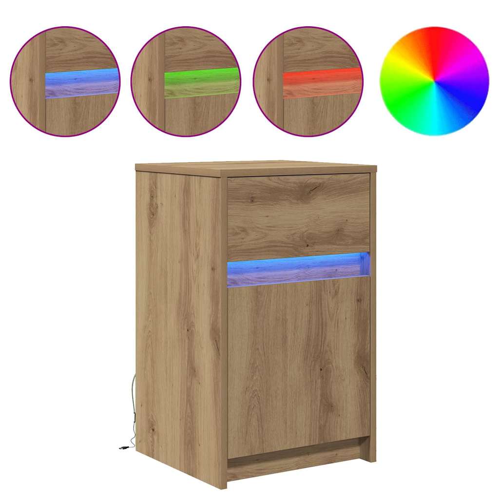 vidaXL Noptieră LED cu sertar 2 pcs stejar artizanal 38 x 34 x 61 cm