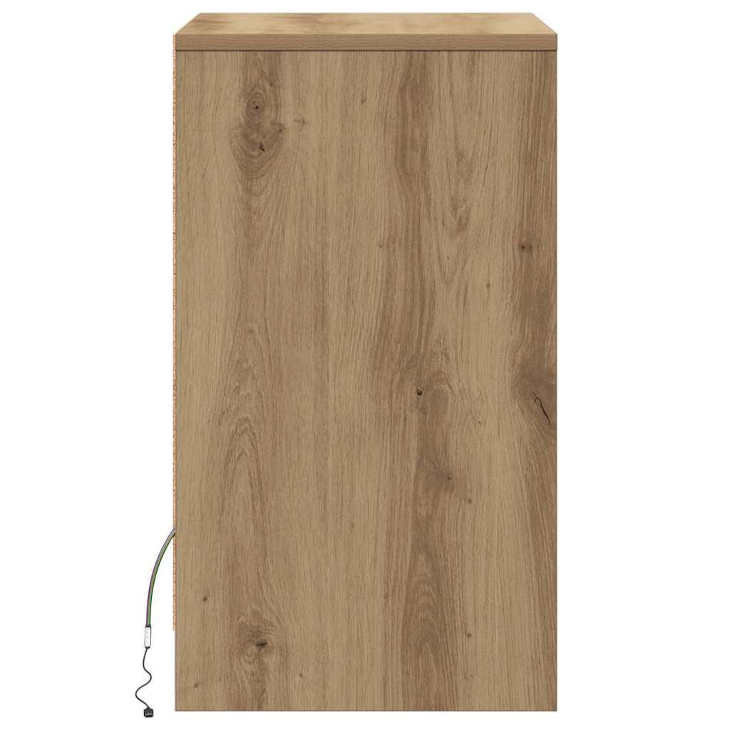vidaXL Noptieră LED cu sertar 2 pcs stejar artizanal 38 x 34 x 61 cm