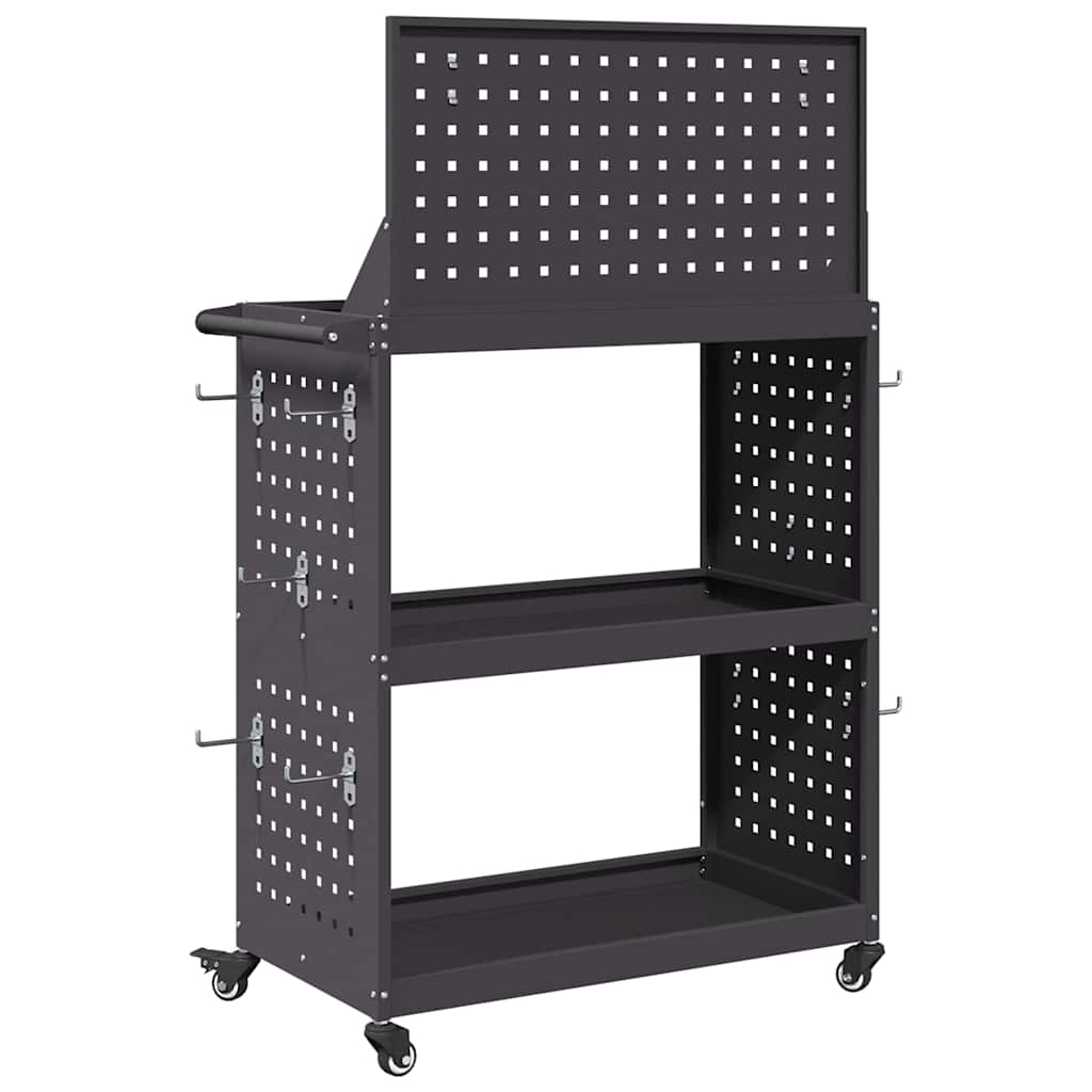 vidaXL Cărucior pentru unelte cu raft cu roata Negru 65 x 35 x 111 cm Metal