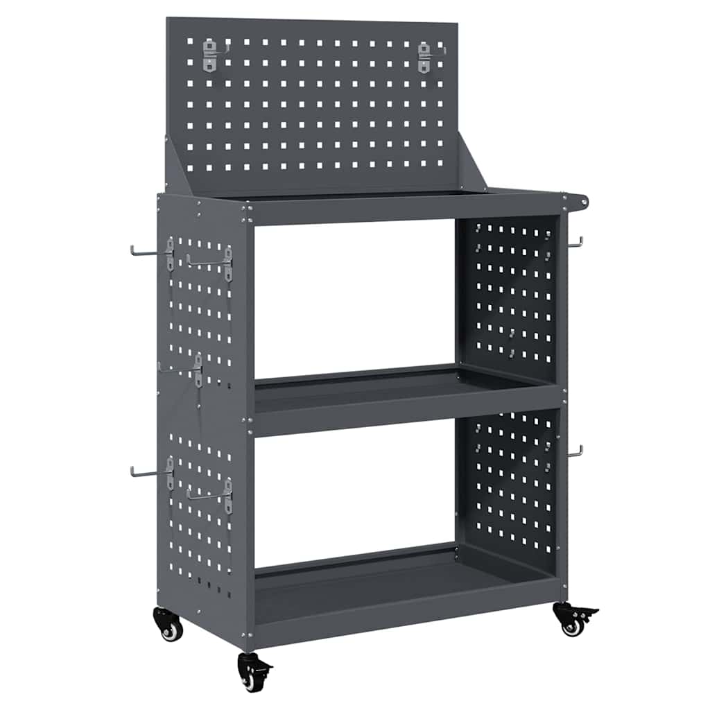 vidaXL Cărucior pentru unelte cu raft cu roata cu depozitare Manual Antracit 65 x 35 x 111 cm