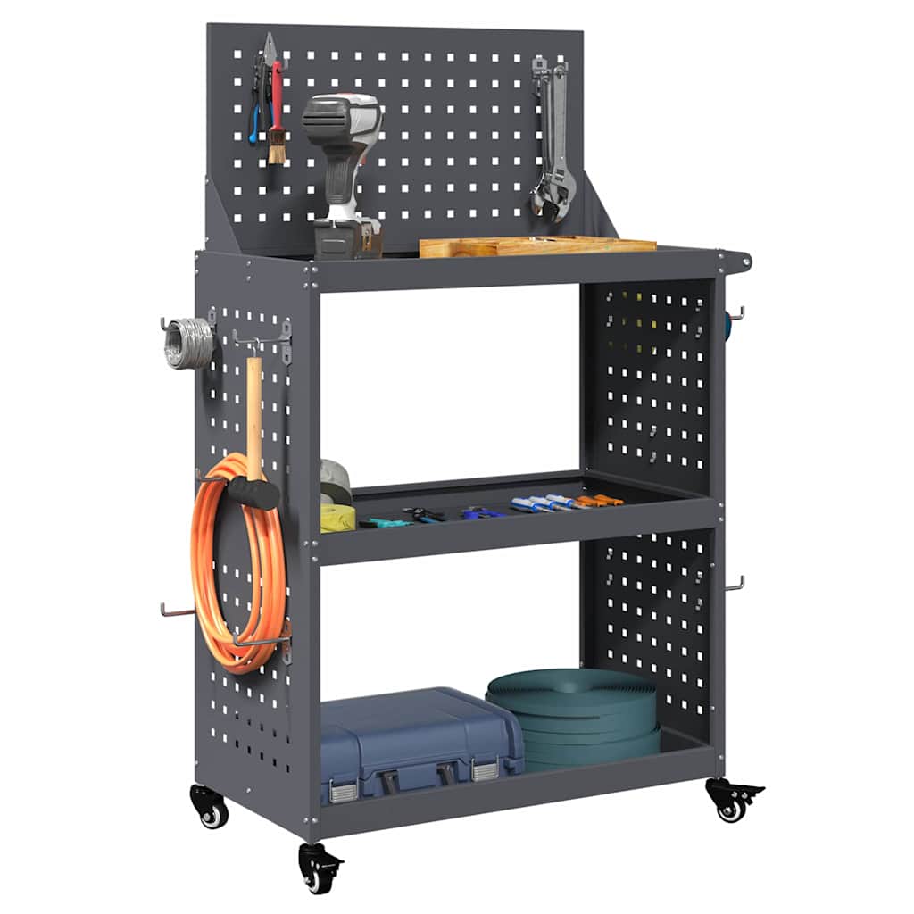 vidaXL Cărucior pentru unelte cu raft cu roata cu depozitare Manual Antracit 65 x 35 x 111 cm