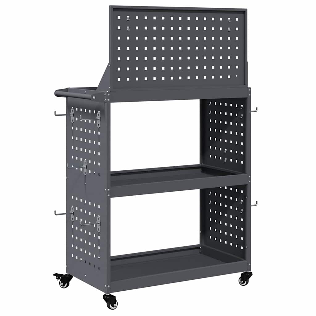 vidaXL Cărucior pentru unelte cu raft cu roata cu depozitare Manual Antracit 65 x 35 x 111 cm