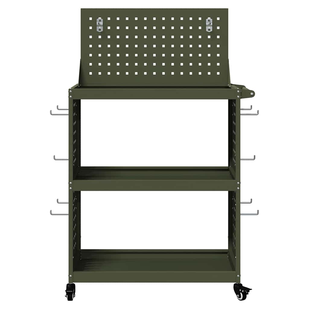 vidaXL Cărucior pentru unelte cu raft Olivengrønn 65 x 35 x 111 cm