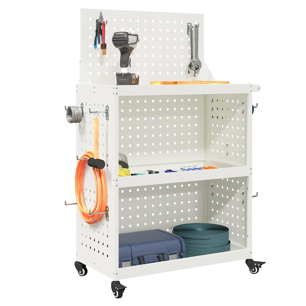 vidaXL Cărucior pentru unelte cu raft cu roata Alb 65 x 35 x 111 cm