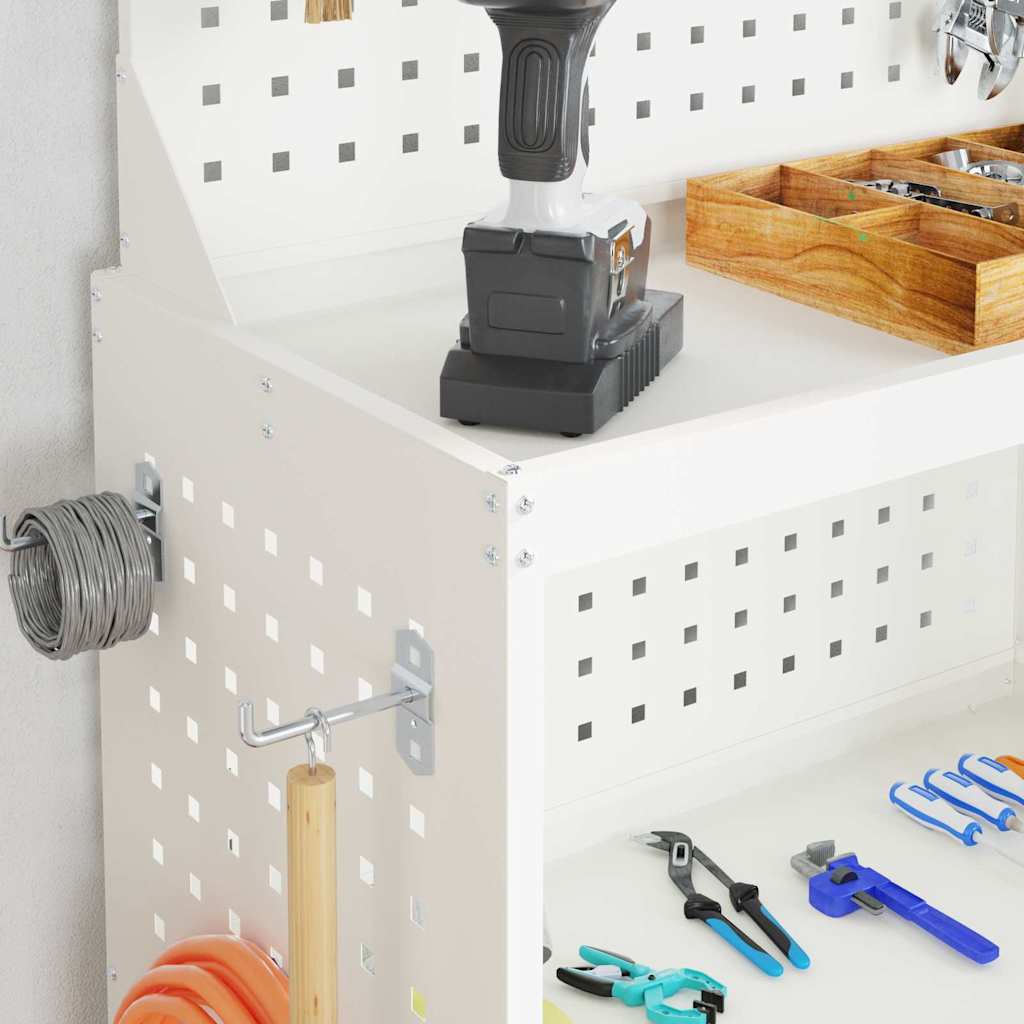 vidaXL Cărucior pentru unelte cu raft cu roata Alb 65 x 35 x 111 cm