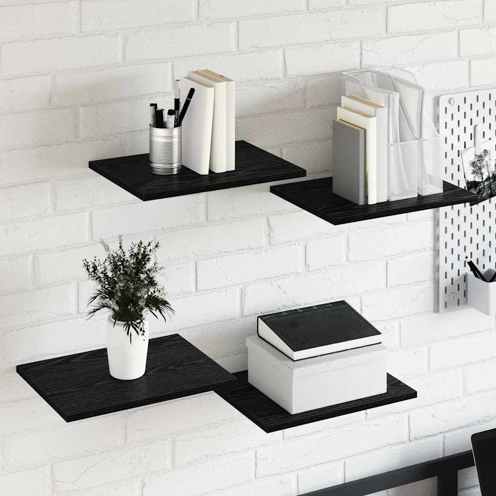 vidaXL Raft pentru cărți 4 pcs Negru 40 x 30 x 1,5 cm Lemn compozit