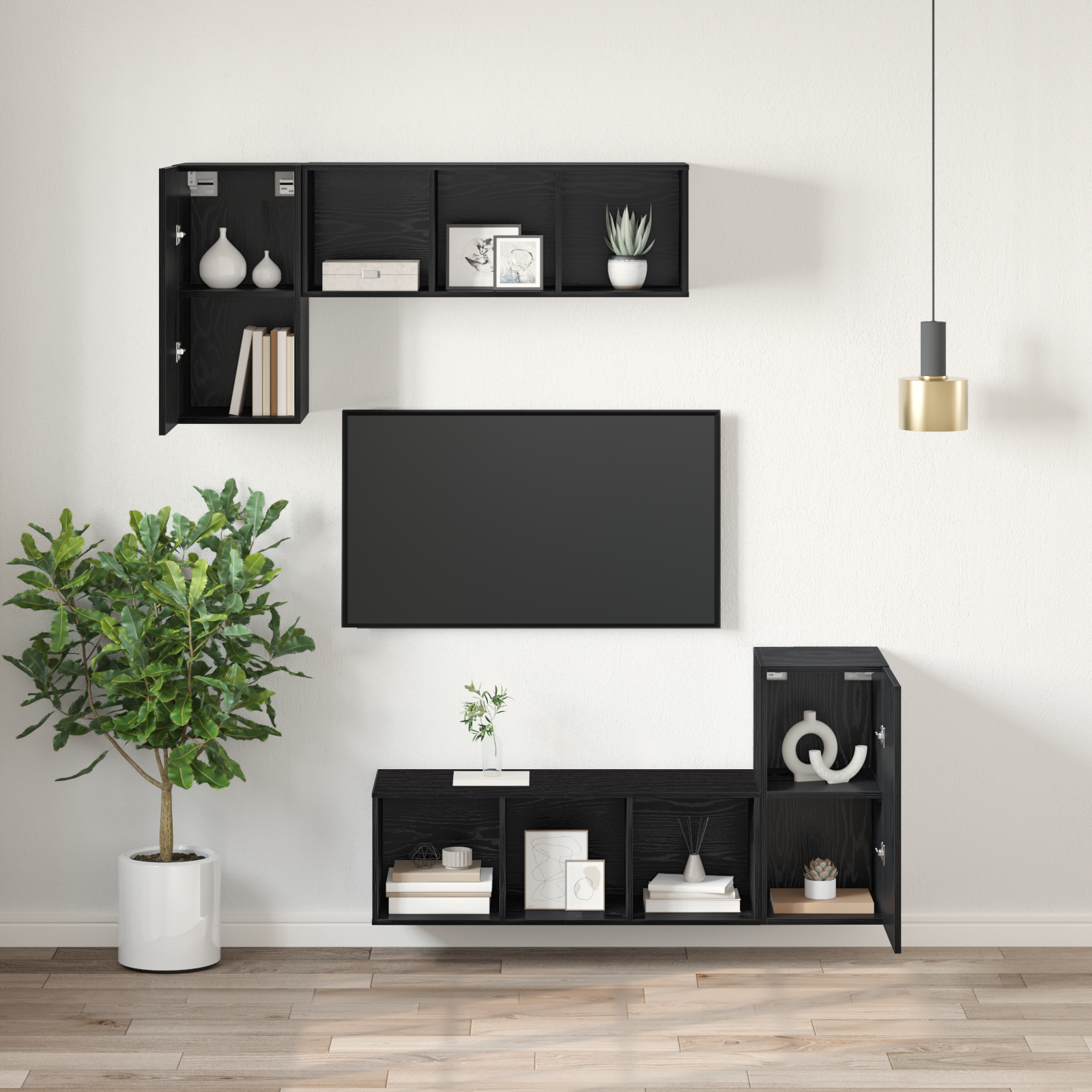 vidaXL Unitate TV cu raft Altele cu depozitare cu ușă Stejar negru Lemn compozit