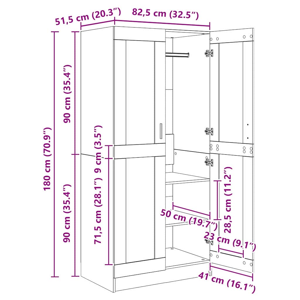 vidaXL Dulap Lemn vechi 82.5 x 51.5 x 180 cm Lemn compozit vidaXL Dulap Lemn vechi 82.5 x 51.5 x 180 cm Lemn compozit