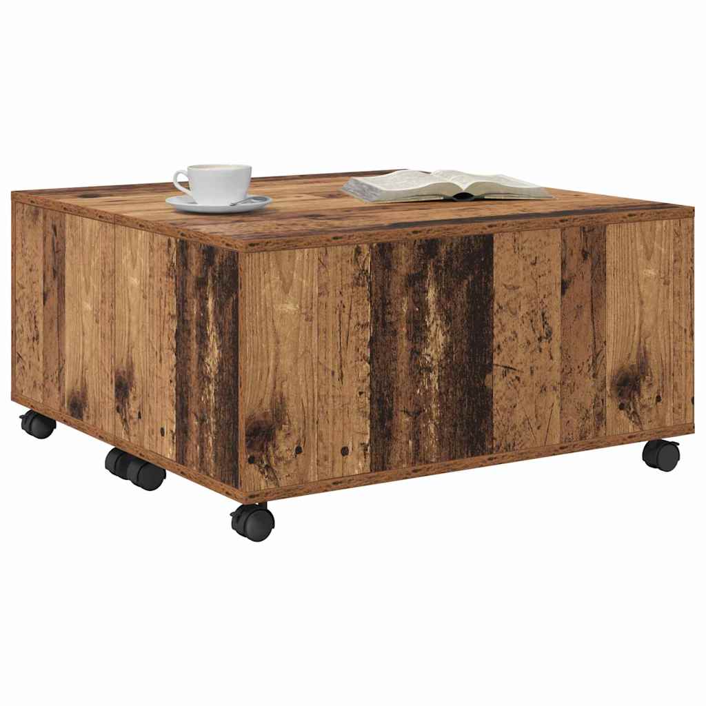 vidaXL Masă de cafea cu roata Lemn vechi 75 x 75 x 38 cm Lemn compozit vidaXL Masă de cafea cu roata Lemn vechi 75 x 75 x 38 cm Lemn compozit