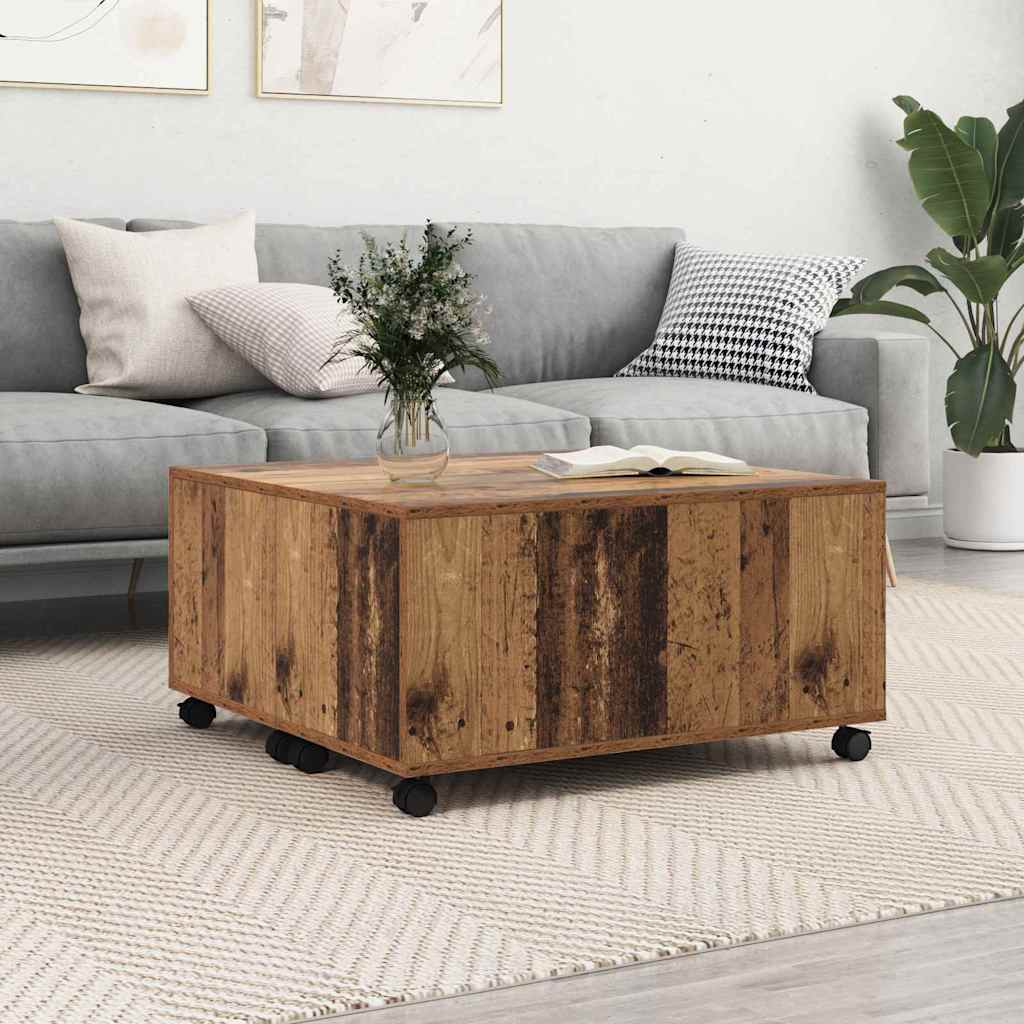 vidaXL Masă de cafea cu roata Lemn vechi 75 x 75 x 38 cm Lemn compozit vidaXL Masă de cafea cu roata Lemn vechi 75 x 75 x 38 cm Lemn compozit