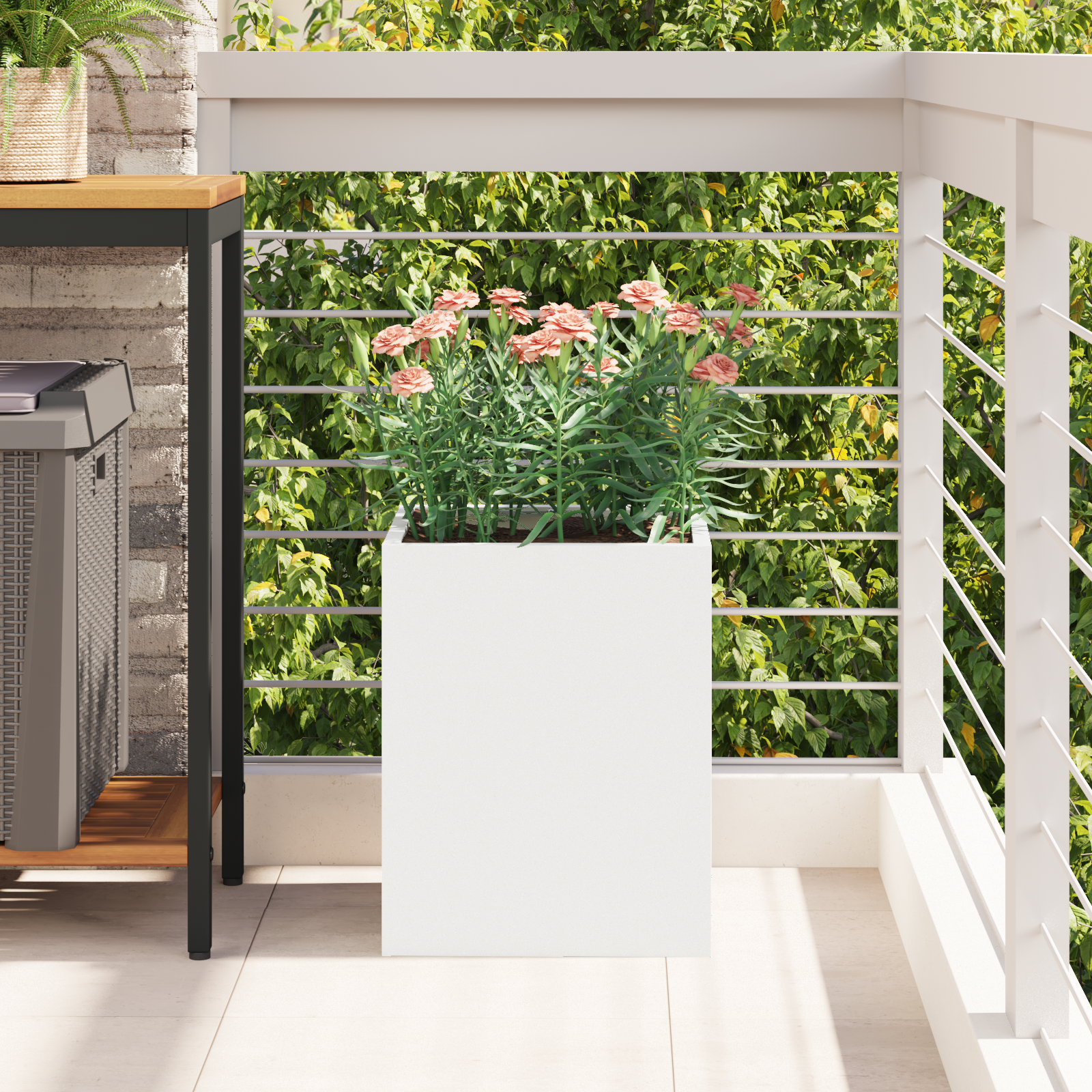vidaXL Vază pentru Grădină Alb 32 x 32 x 40 cm Oțel laminat la rece