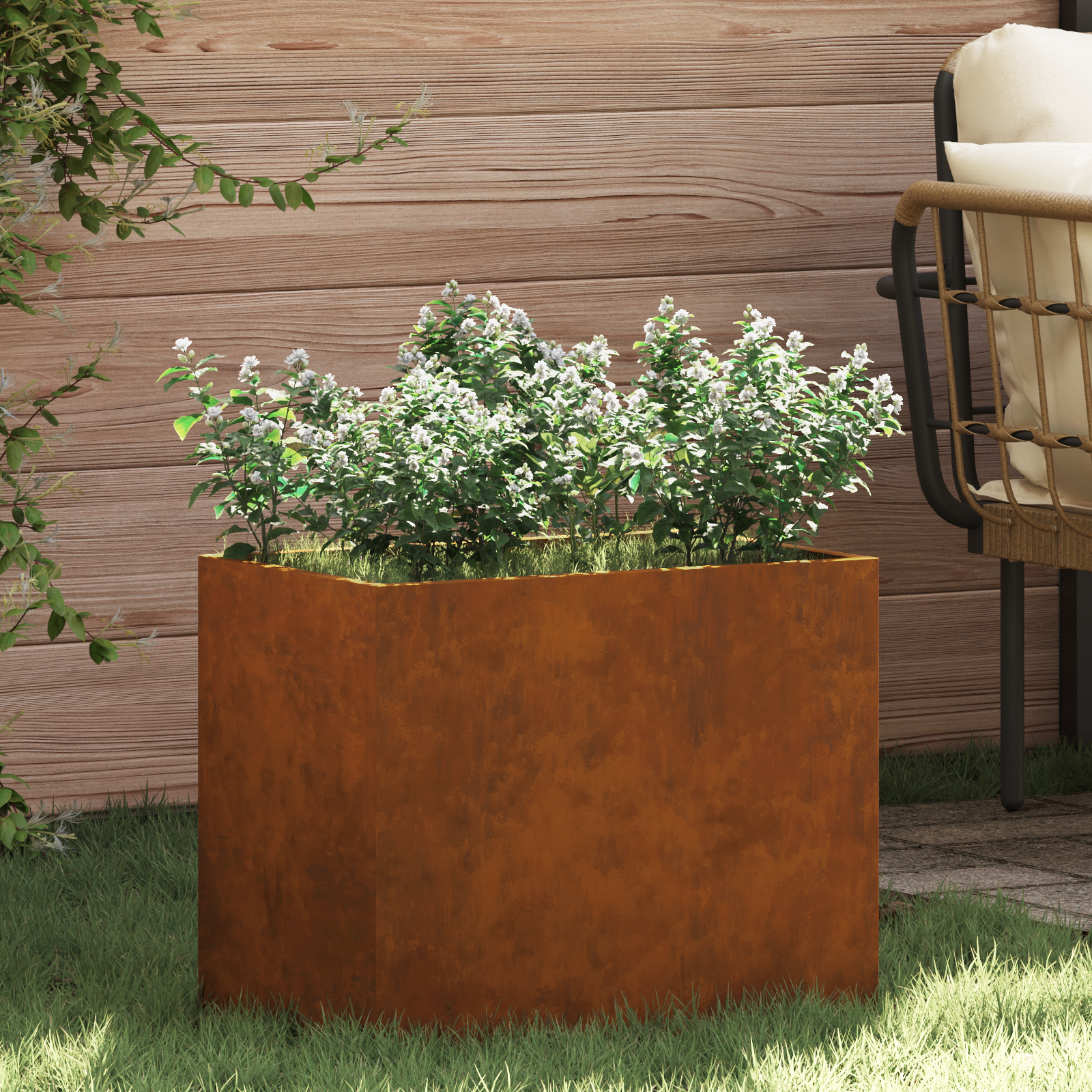 vidaXL Vază pentru Grădină Maro 50 x 32 x 40 cm Oțel Vechi vidaXL Vază pentru Grădină Maro 50 x 32 x 40 cm Oțel Vechi