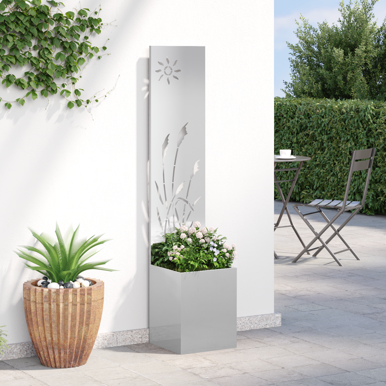 vidaXL Ghiveci de Grădină cu Panou Decorativ Argintiu 32 x 140 cm vidaXL Ghiveci de Grădină cu Panou Decorativ Argintiu 32 x 140 cm