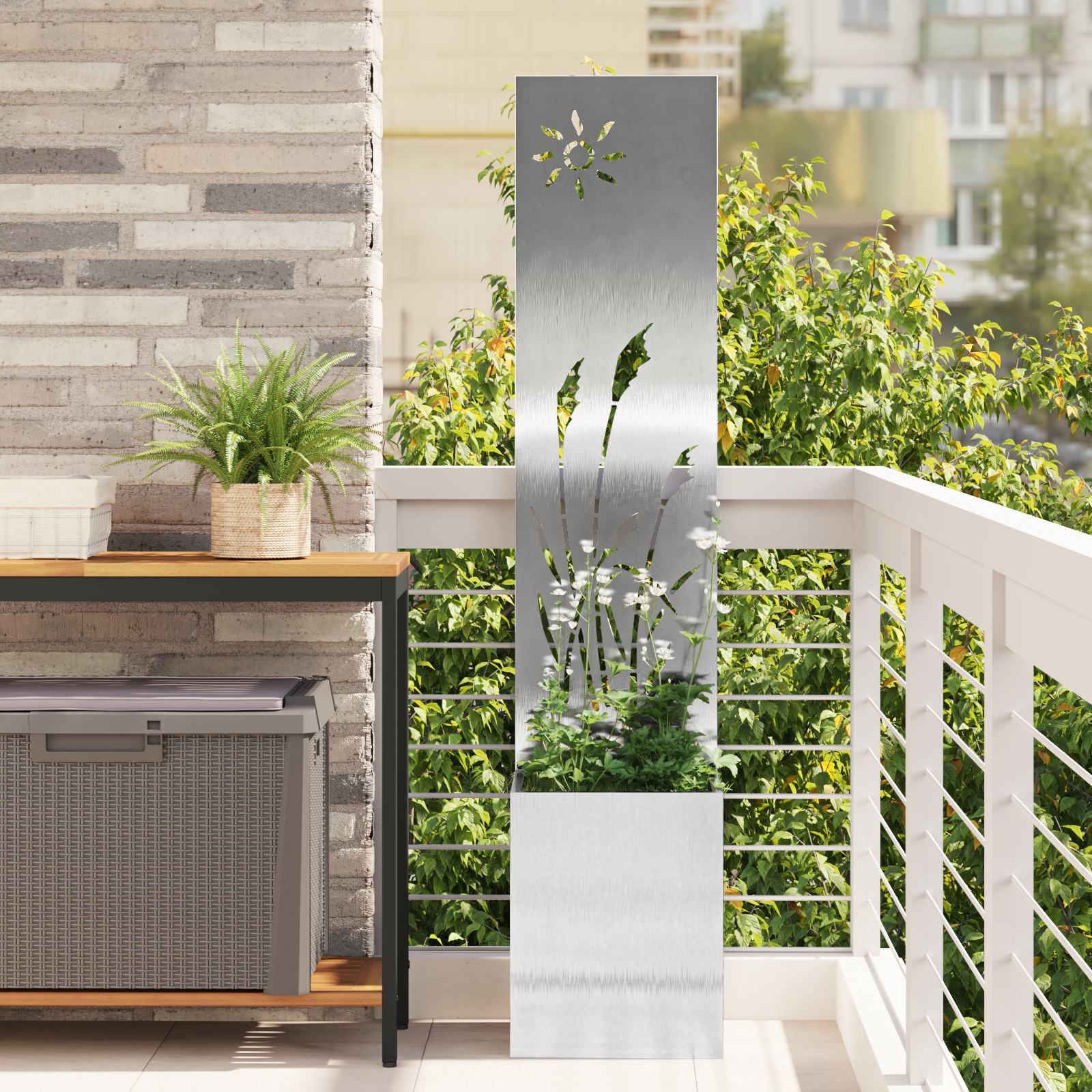 vidaXL Ghiveci de Grădină cu Panou Decorativ Argintiu 32 x 140 cm vidaXL Ghiveci de Grădină cu Panou Decorativ Argintiu 32 x 140 cm