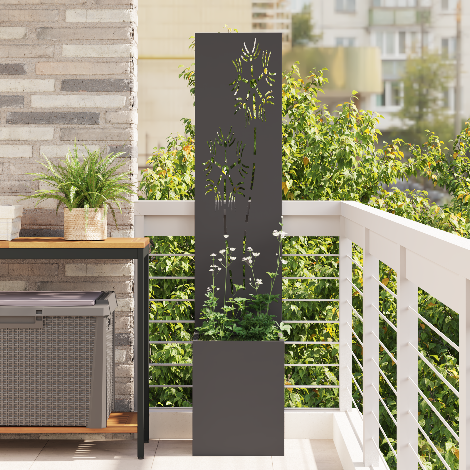 vidaXL Ghiveci de Grădină cu Panou Decorativ Negru 32 x 140 cm vidaXL Ghiveci de Grădină cu Panou Decorativ Negru 32 x 140 cm