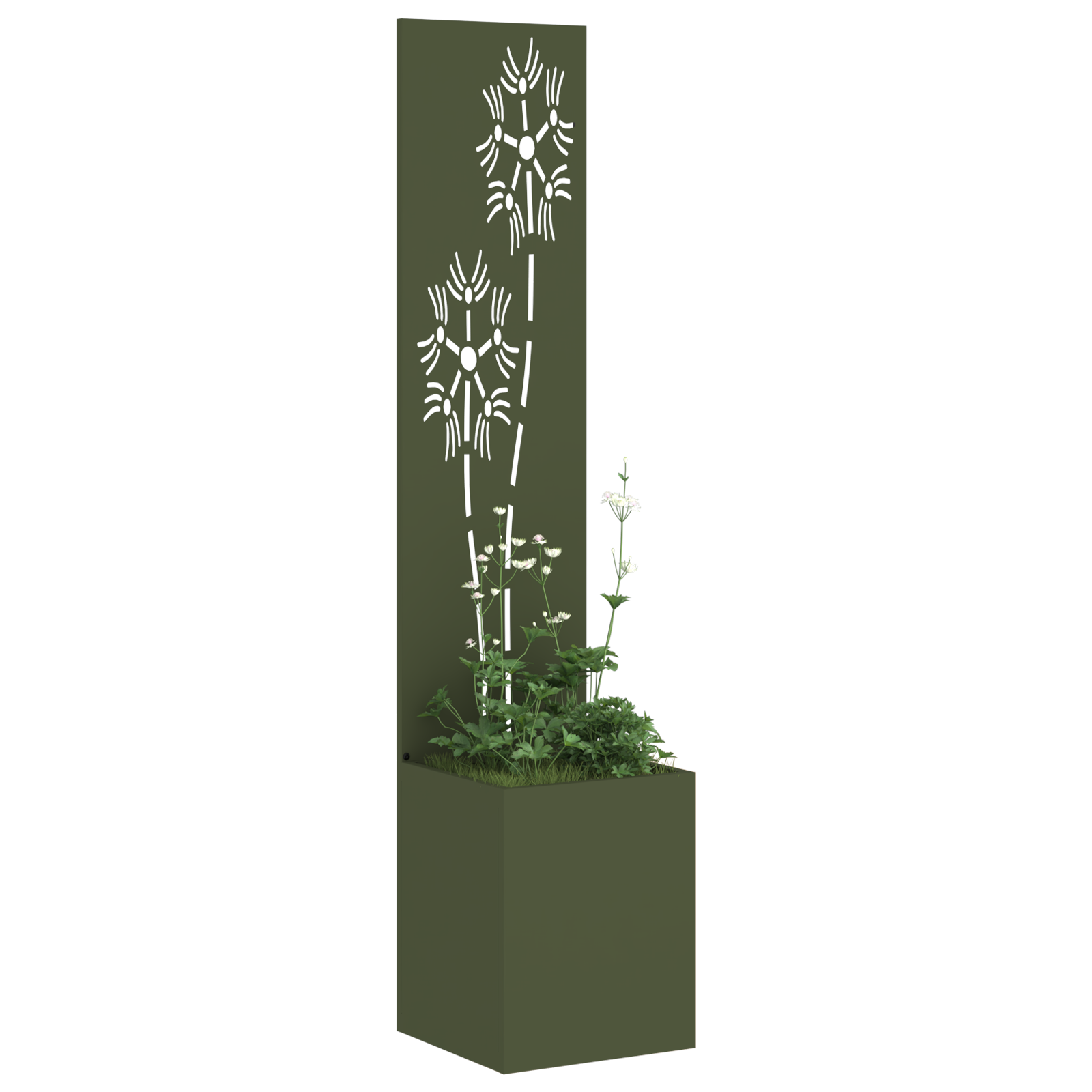 vidaXL Ghiveci de Grădină cu Panou Decorativ Verde oliv 32 x 140 cm