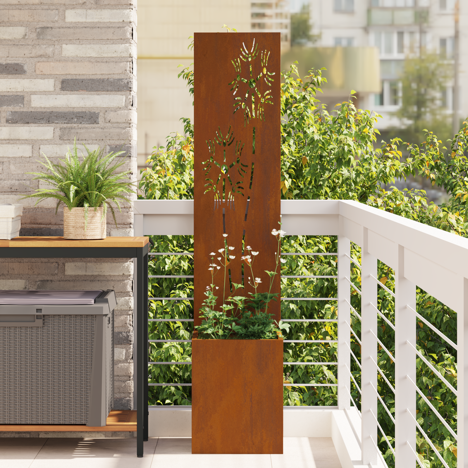 vidaXL Ghiveci de Grădină cu Panou Decorativ Ruginit 32 x 140 cm vidaXL Ghiveci de Grădină cu Panou Decorativ Ruginit 32 x 140 cm