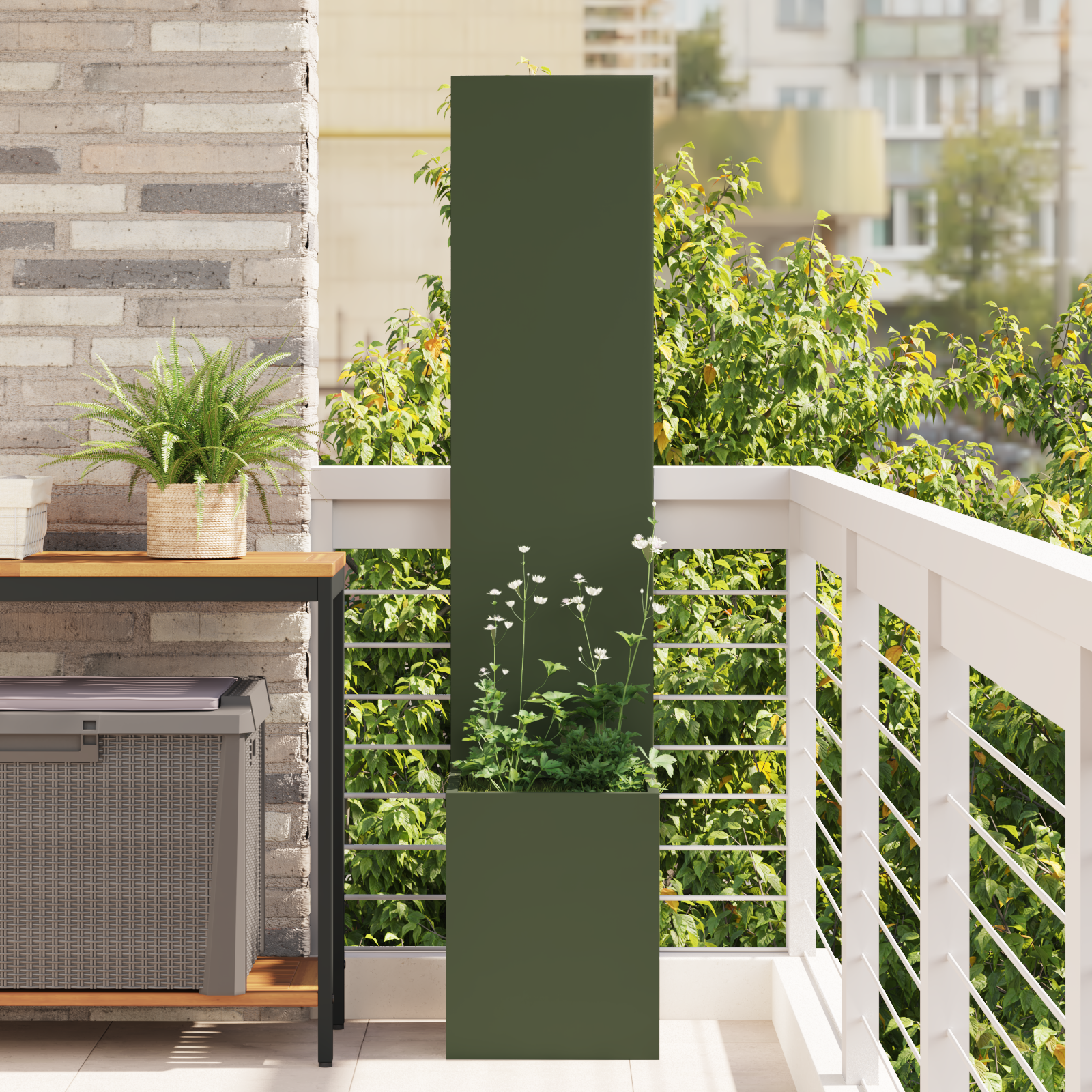 vidaXL Ghiveci de Grădină cu Panou Decorativ Olivengrønn 32 x 140 cm vidaXL Ghiveci de Grădină cu Panou Decorativ Olivengrønn 32 x 140 cm